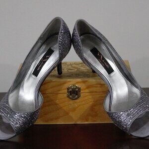 Nina (New York) Women's High Heel Open Toe Glitter Silver Size 6